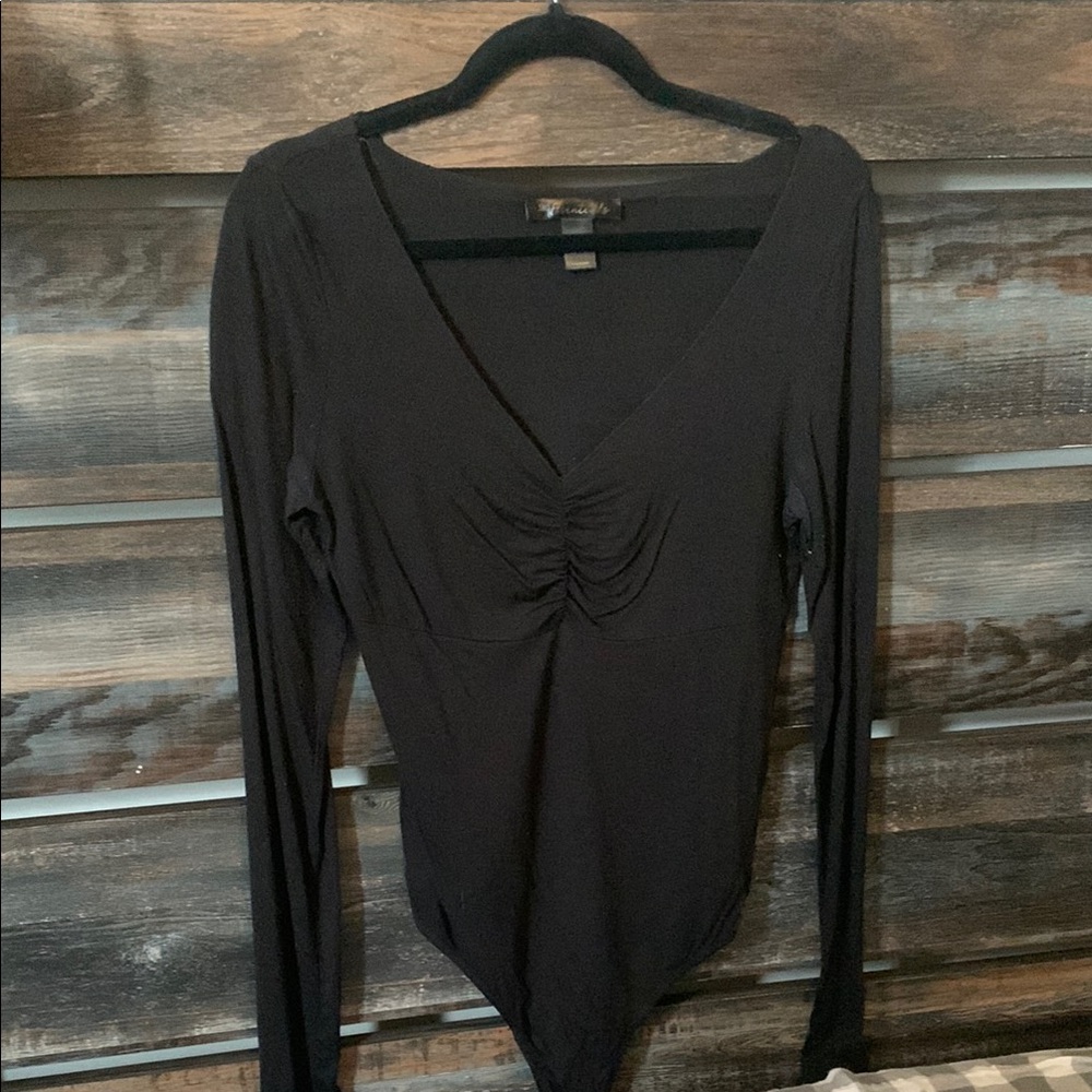 Black Ruched Long Sleeve Bodysuit